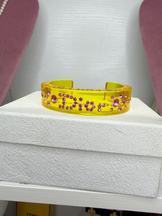 Dior Jewelry - Dior Yellow Lucite Cuff with Pink Crystal Embellishments